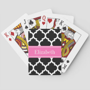 Black White Moroccan #5 Hot Pink #2 Name Monogram Playing Cards