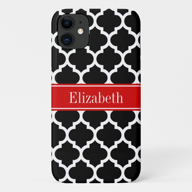 Black White Moroccan #5 Red Name Monogram Case-Mate iPhone Case (Back)