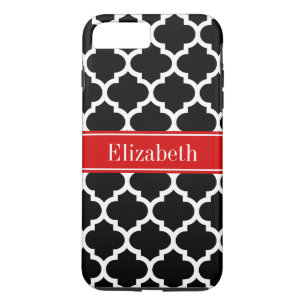 Black White Moroccan #5 Red Name Monogram iPhone 8 Plus/7 Plus Case