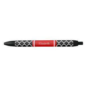 Black White Moroccan #5 Red Name Monogram Ink Pen