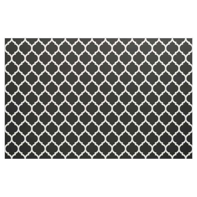 Black White Moroccan lattice Quatrefoil Pattern Fabric (Fat Quarter)
