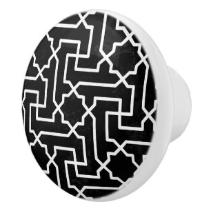 Black & White Moroccan Mosaic Pattern Ceramic Knob