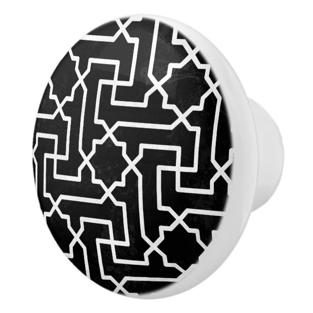 Black & White Moroccan Mosaic Pattern  Ceramic Knob (Right)