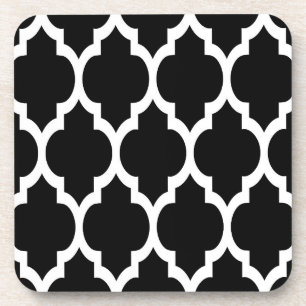 Black White Moroccan Quatrefoil Pattern #4 Coaster