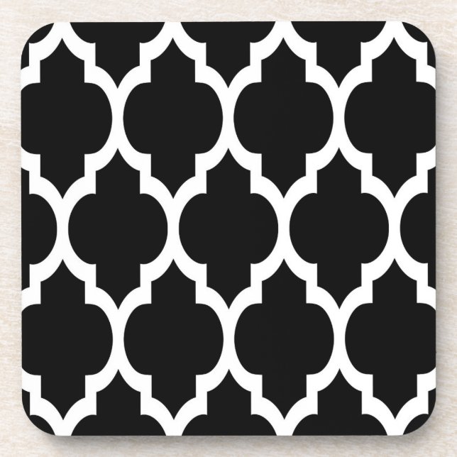 Black White Moroccan Quatrefoil Pattern #4 Coaster (Front)