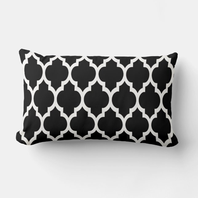 Black White Moroccan Quatrefoil Pattern #4 Lumbar Pillow (Front)