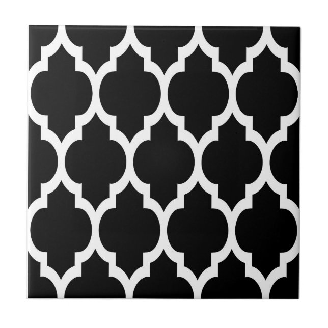 Black White Moroccan Quatrefoil Pattern #4 Tile (Front)