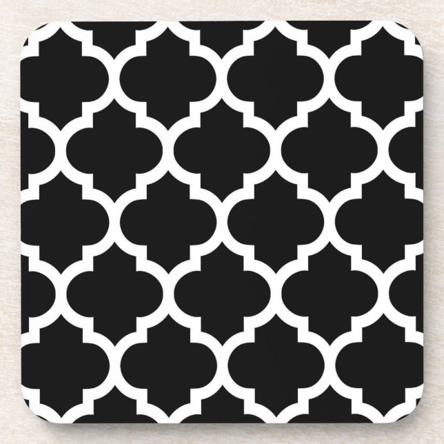 Black White Moroccan Quatrefoil Pattern #5 Coaster (Front)