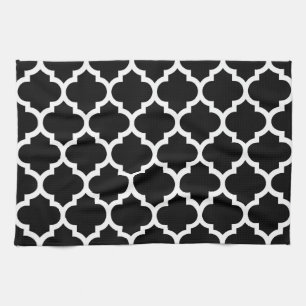 Black White Moroccan Quatrefoil Pattern #5 Kitchen Towel