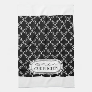 Black   White Moroccan Trellis Monogram Kitchen Towel