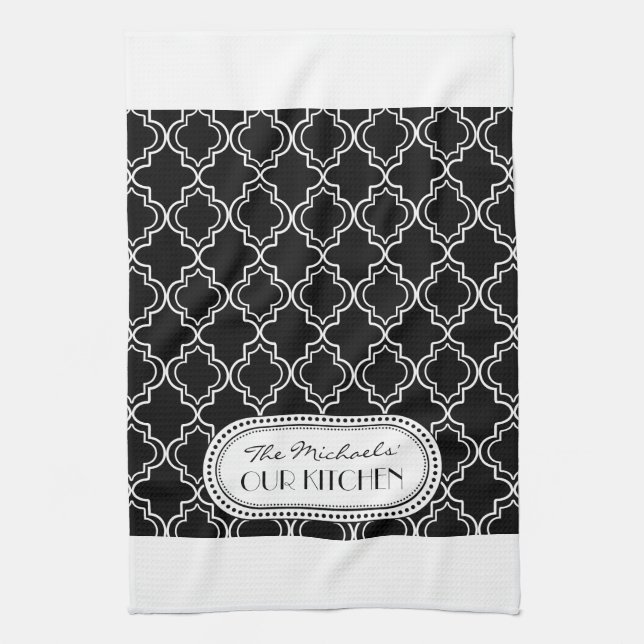 Black | White Moroccan Trellis Monogram Kitchen Towel (Vertical)
