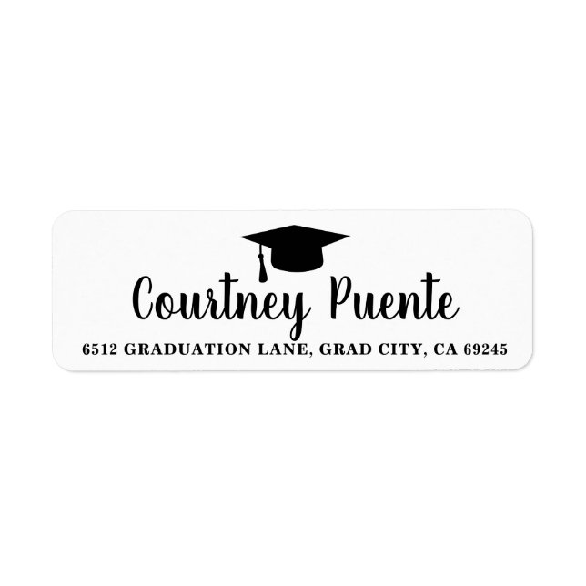 Black White Mortar Board Graduation Return Address (Front)