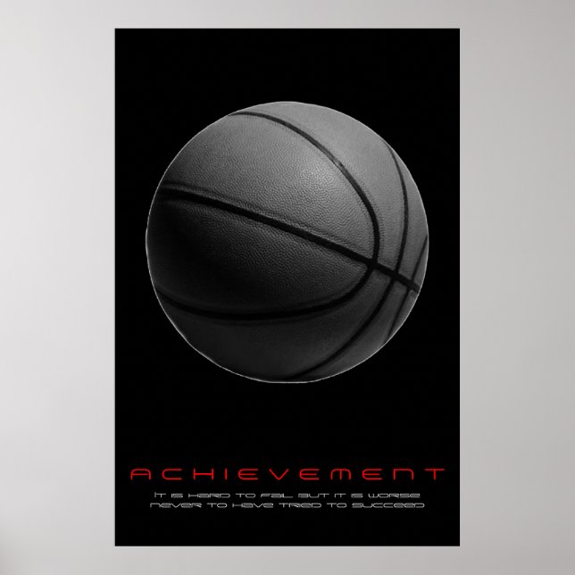 Black White Motivational Achievement Basketball Poster (Front)