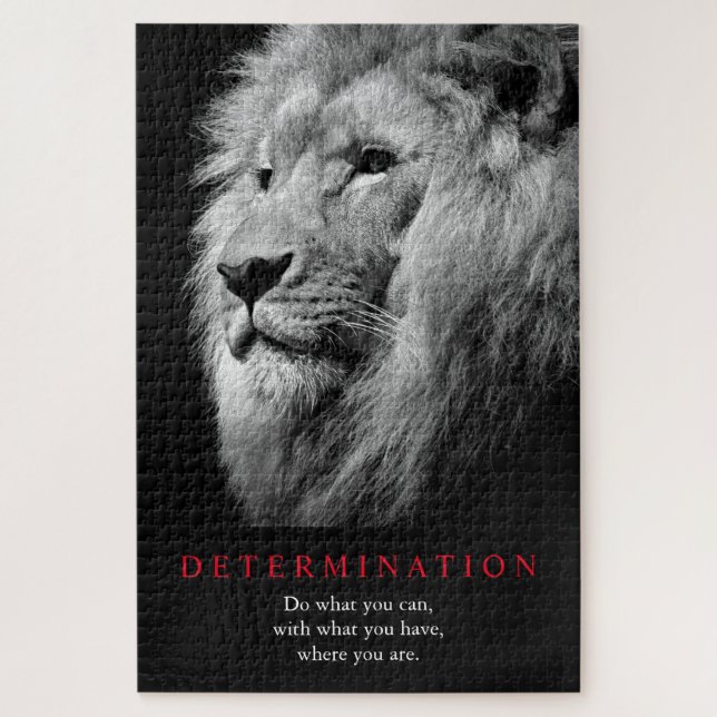 Black & White Motivational Determination Lion Art Jigsaw Puzzle (Vertical)