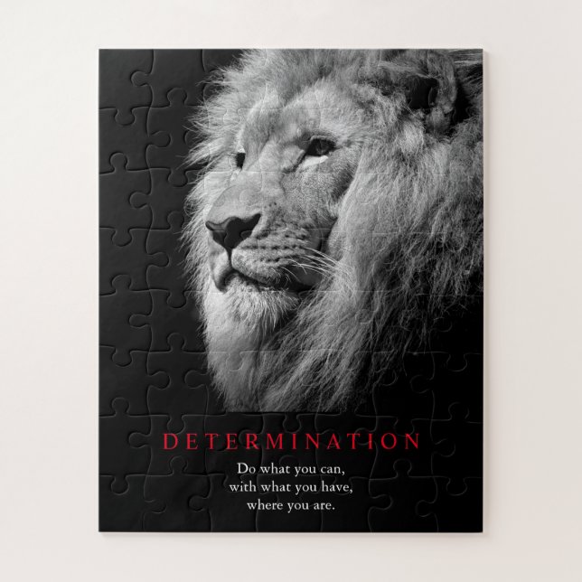 Black & White Motivational Determination Lion Art Jigsaw Puzzle (Vertical)