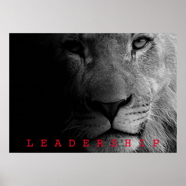 Black & White Motivational Leadership King Lion Poster (Front)