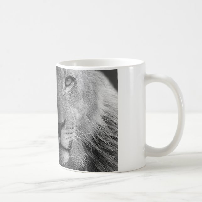 Black White Motivational Leadership Lion Portrait Coffee Mug (Right)