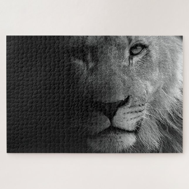 Black White Motivational Leadership Lion Portrait Jigsaw Puzzle (Horizontal)