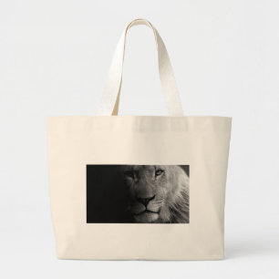 Black White Motivational Leadership Lion Portrait Large Tote Bag