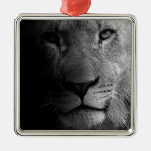 Black White Motivational Leadership Lion Portrait Metal Ornament