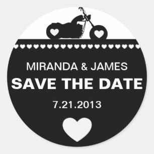 Black & White Motorcycle Biker Save the Date Stick Classic Round Sticker