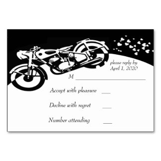 Black White Motorcycle Wedding RSVP Table Number