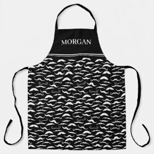 Black White Moustache Pattern Barber Apron