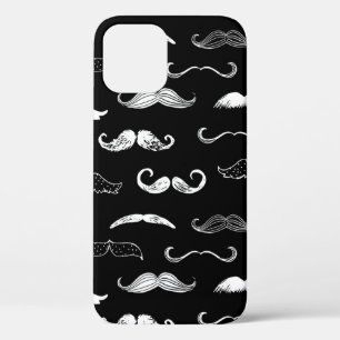 Black & White Moustache Seamless Repeat Background iPhone 12 Case