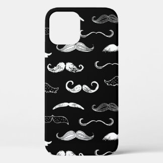 Black & White Moustache Seamless Repeat Background iPhone 12 Case