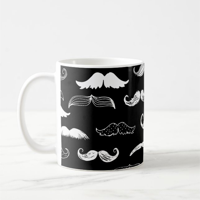 Black & White Moustache Seamless Repeat Background Coffee Mug (Left)