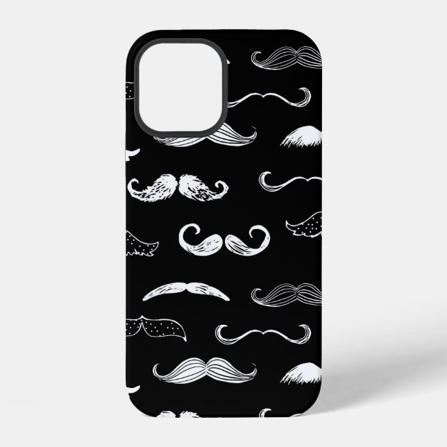 Black & White Moustache Seamless Repeat Background iPhone Case (Back)