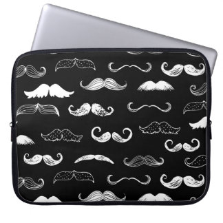 Black & White Moustache Seamless Repeat Background Laptop Sleeve