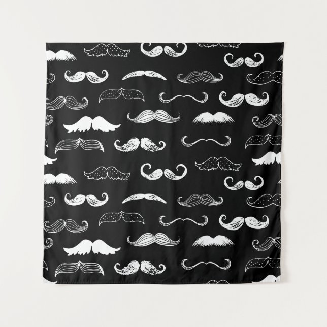 Black & White Moustache Seamless Repeat Background Tapestry (Front)