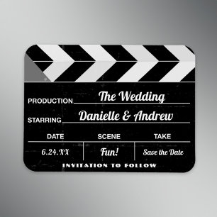Black White Movie Clap Board Wedding Save the Date Magnet
