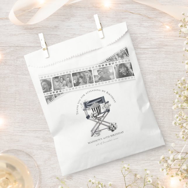 Black White Movie Night Birthday Favour Bag (Clipped)