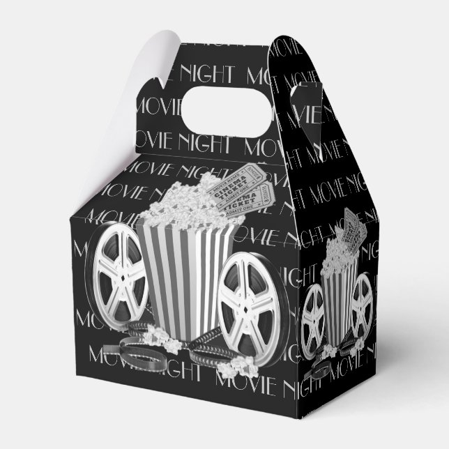 Black & White Movie Night Gable Favor Box (Front Side)