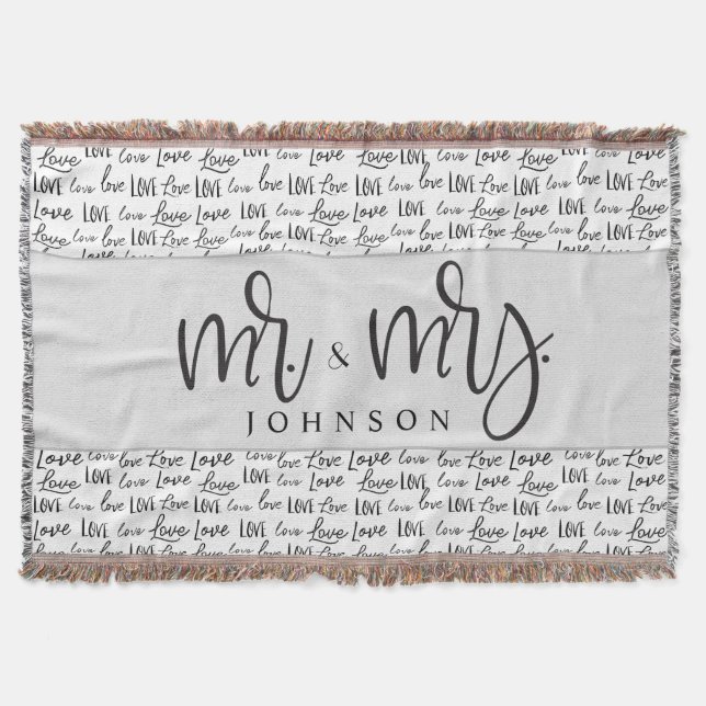 Black White Mr and Mrs Married love wedding gift  Throw Blanket (Front)