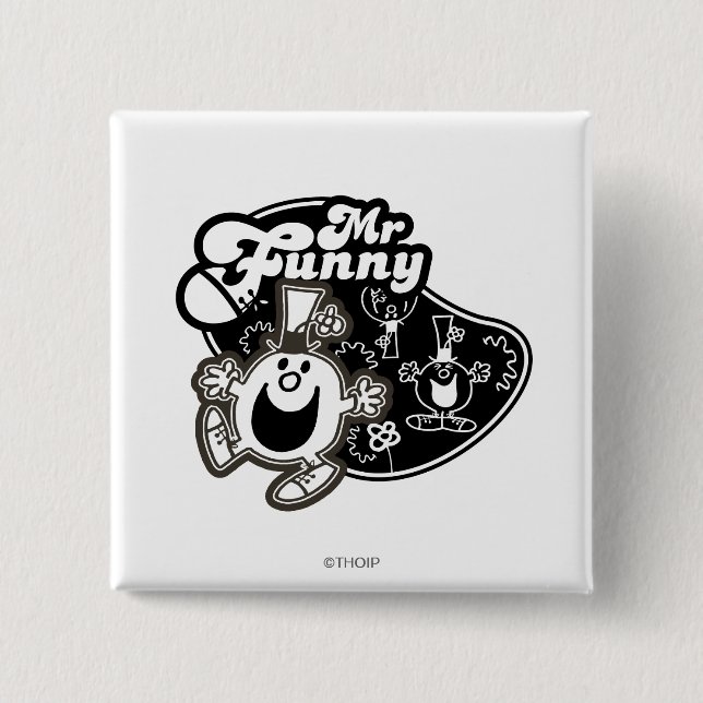 Black & White Mr. Funny 2 Inch Square Button (Front)