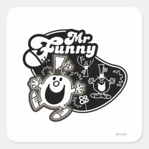 Black & White Mr. Funny Square Sticker