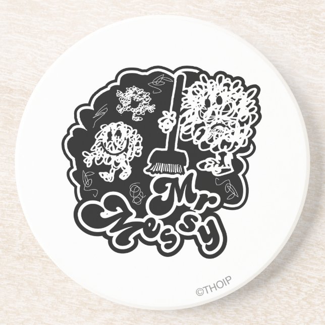 Black & White Mr. Messy Cleaning Coaster (Front)