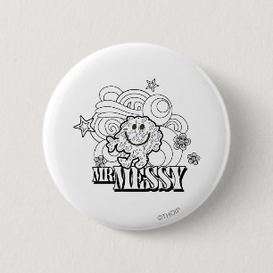 Black & White Mr. Messy   Stars & Swirls 2 Inch Round Button