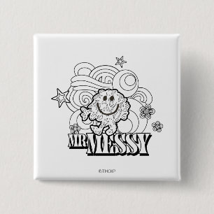 Black & White Mr. Messy   Stars & Swirls 2 Inch Square Button