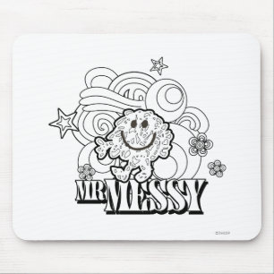 Black & White Mr. Messy   Stars & Swirls Mouse Pad