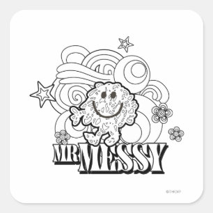 Black & White Mr. Messy   Stars & Swirls Square Sticker