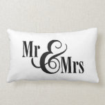 Black & White "Mr & Mrs" pillow, personalized Lumbar Pillow<br><div class="desc">Add couple's names and wedding date to the back of black and white "Mr & Mrs" decorative pillow.</div>