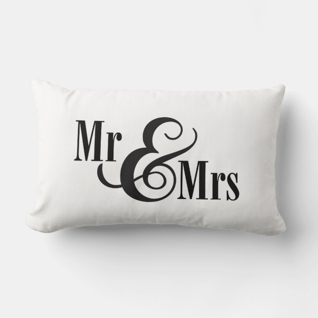 Black & White "Mr & Mrs" pillow, personalized Lumbar Pillow (Front)