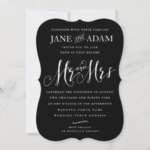 Black White Mr & Mrs Typography Wedding Invitation