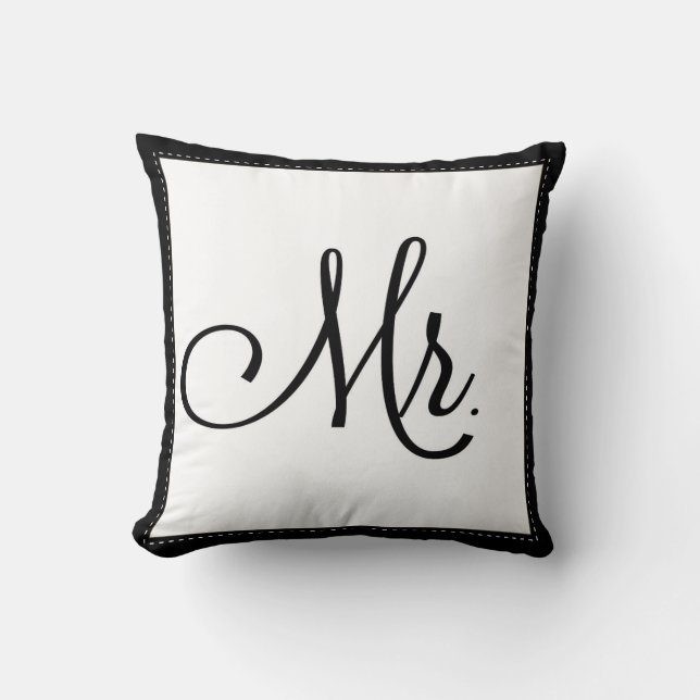Black & White "Mr." pillow, personalized on back Throw Pillow (Front)