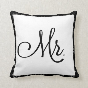 Black & White "Mr." pillow, personalized on back Throw Pillow