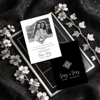 Black & White Mrs & Mrs Ornamental Flourish LGBT Thank You Card